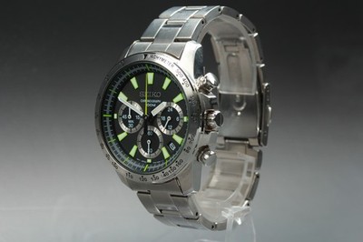Vintage Near MINT SEIKO 6T63-00D0 Qz Chronograph Green Mens Watch From JAPAN