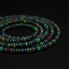 Natural Ethiopian Black Opal Rondelle Smooth Loose Beads 3-6mm Gemstone Lot