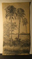 ORIGINAL 1969 FLORIDA HIGHWAYMEN LANDSCAPE DRAWING BY BLACK ARTIST ISAIAH NEWTON