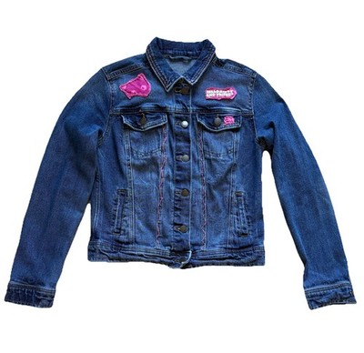Unique Denim Jacket Women's  Decorated Hello Kitty Handmade Cute Size Small