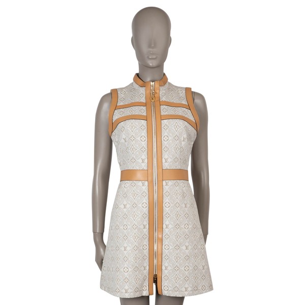 72895 authentisches LOUIS VUIttoN Kleid creme taupe 2022 SEIT 1954 LEDERBESATZ 38 S