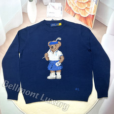 POLO RALPH LAUREN Golf Polo Bear Cotton Sweater Women's Small Navy NWT