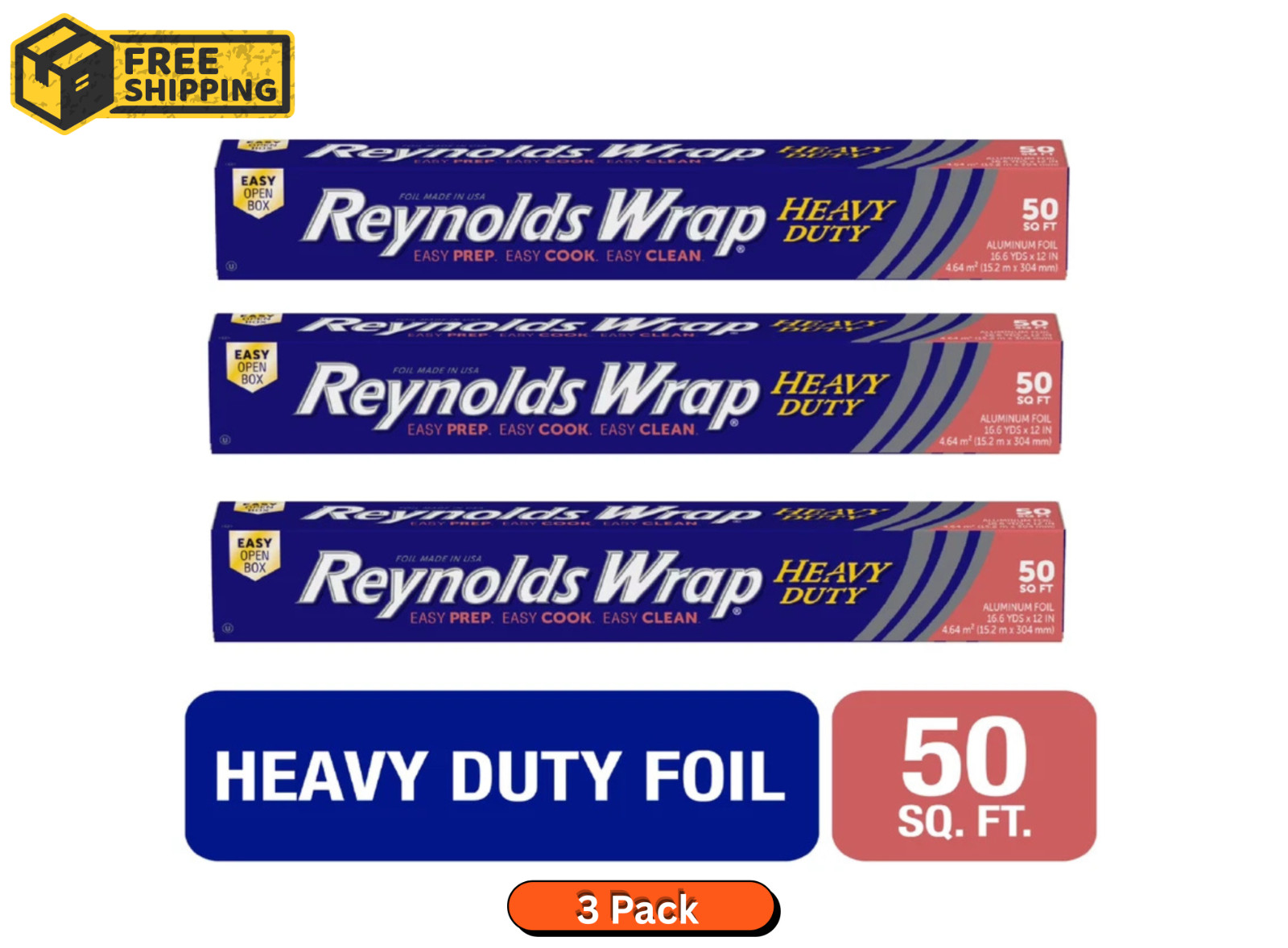 ( 3 PACK) Reynolds Wrap Heavy Duty Aluminum Foil, 12 Inch Wide, 50 Sq. Ft.