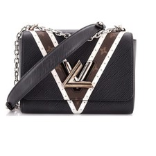 Louis Vuitton Twist MM Black Epi Leather Monogram V Strip Silver Lock Chain Bag