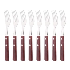 8-Piece Dinner Forks Set, 304 Stainless Steel Forks with Natural Wood Handle, Re