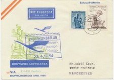 ÖSTERREICH 1956 Erstflug Dt. Lufthansa m Superconstellation HAMBURG - MANCHESTER