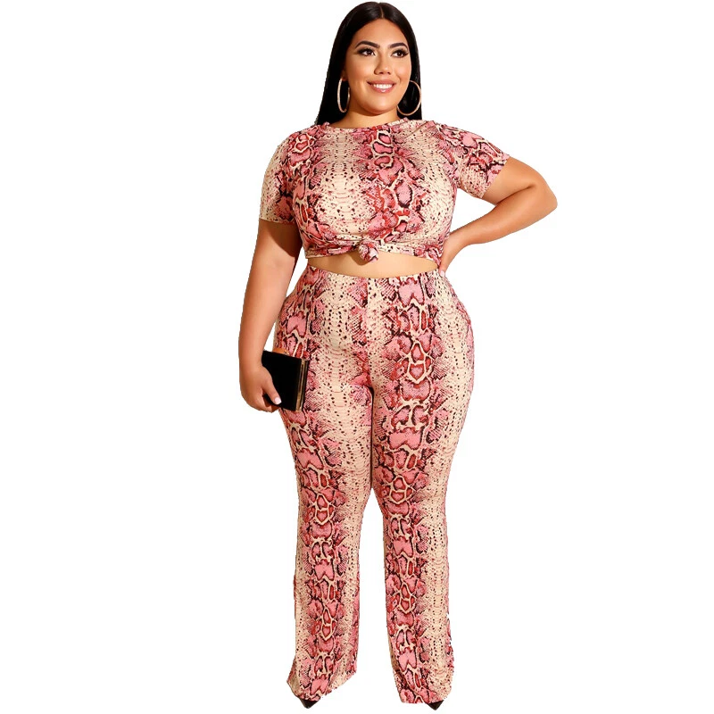 Women Crop Tops Pants Snake Print Straight Trousers Casual Clothing Plus  Size | eBay