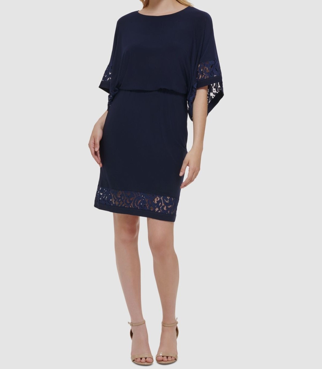 jessica howard blue lace dress $99 Women's Lace-Inset Kimono Boat-Neck Blouson Size 6 spindle design Ravenna Backless Backless Halter Waist:W-40 reshape and lay flat