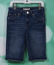 Levi's Girls Size 8 Adjustable Waist Blue Jean Cuffed Bermuda Shorts