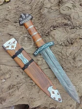 Hand Forged Damascus Steel Viking Dagger Razor Sharp Medieval with Scabbard