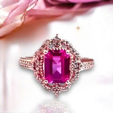 Lab Created Pink Sapphire Ring in 18K Rose Gold Vermeil , September birthstone