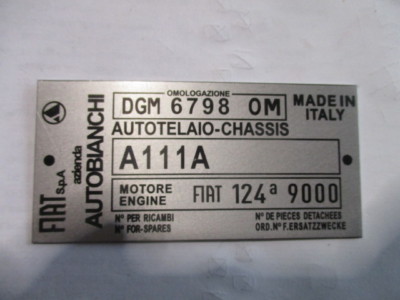 Nameplate id plate chassis autobianchi 111A plate S49