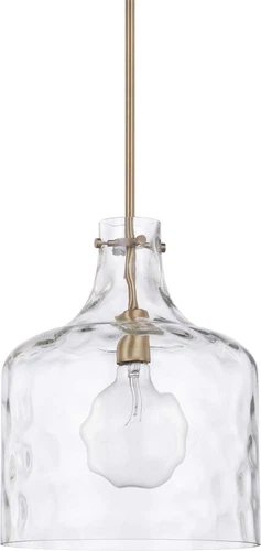 Crawford Urban Industrial Clear Glass Jar Pendant Light in Aged Brass - Picture 1 of 4
