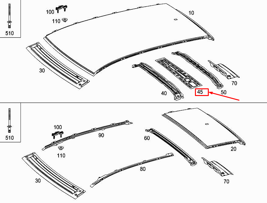 MERCEDES-BENZ B W246 Central Roof Reinforcement A2466510170