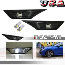 For 16-21 Honda Civic Smoekd Front Corner Side Marker Parking Light W/ Led Bulbs