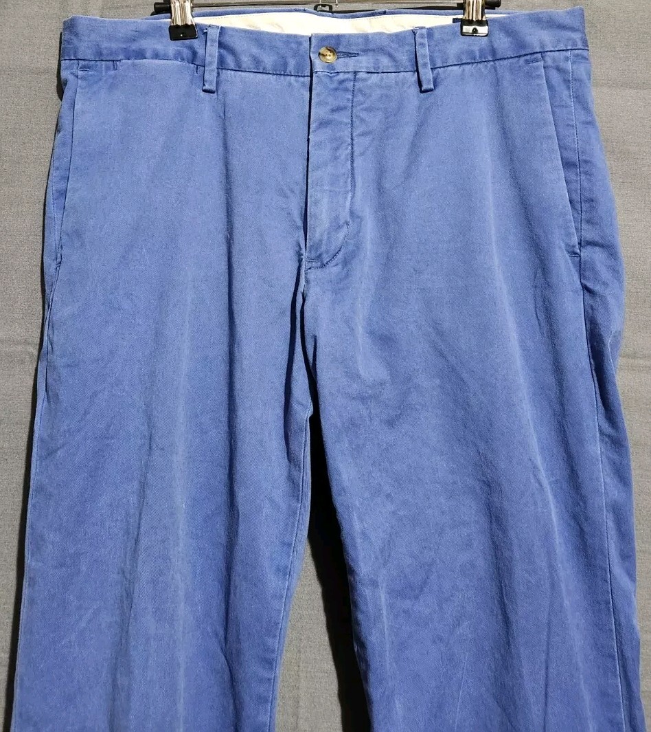 Polo Ralph Lauren Pants Mens 34x32 Stretch Slim Fit Blue Canvas Chino Khaki Y2K