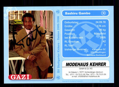 Bashiru Gambo Autogrammkarte Stuttgarter Kickers 2005-06 Original Sign+A 140987