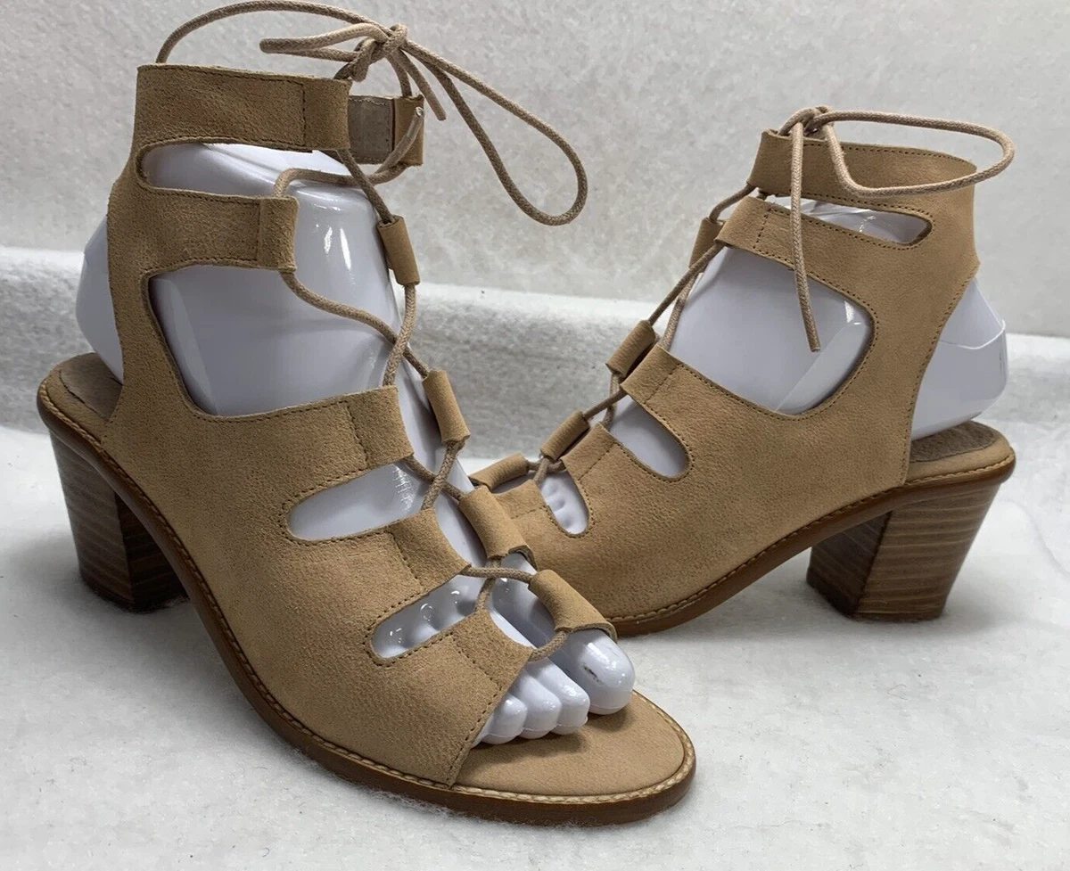 Sundance MTNG Originals Women s 37 Cava Lace Up Leather Suede Sandal Block Heel