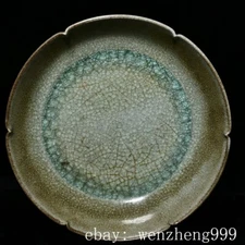 8"old Chinese Ancient Ru kiln porcelain Plate tray disc compote Statue