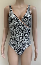 Matalan Black Cream Print Swimsuit UK 10