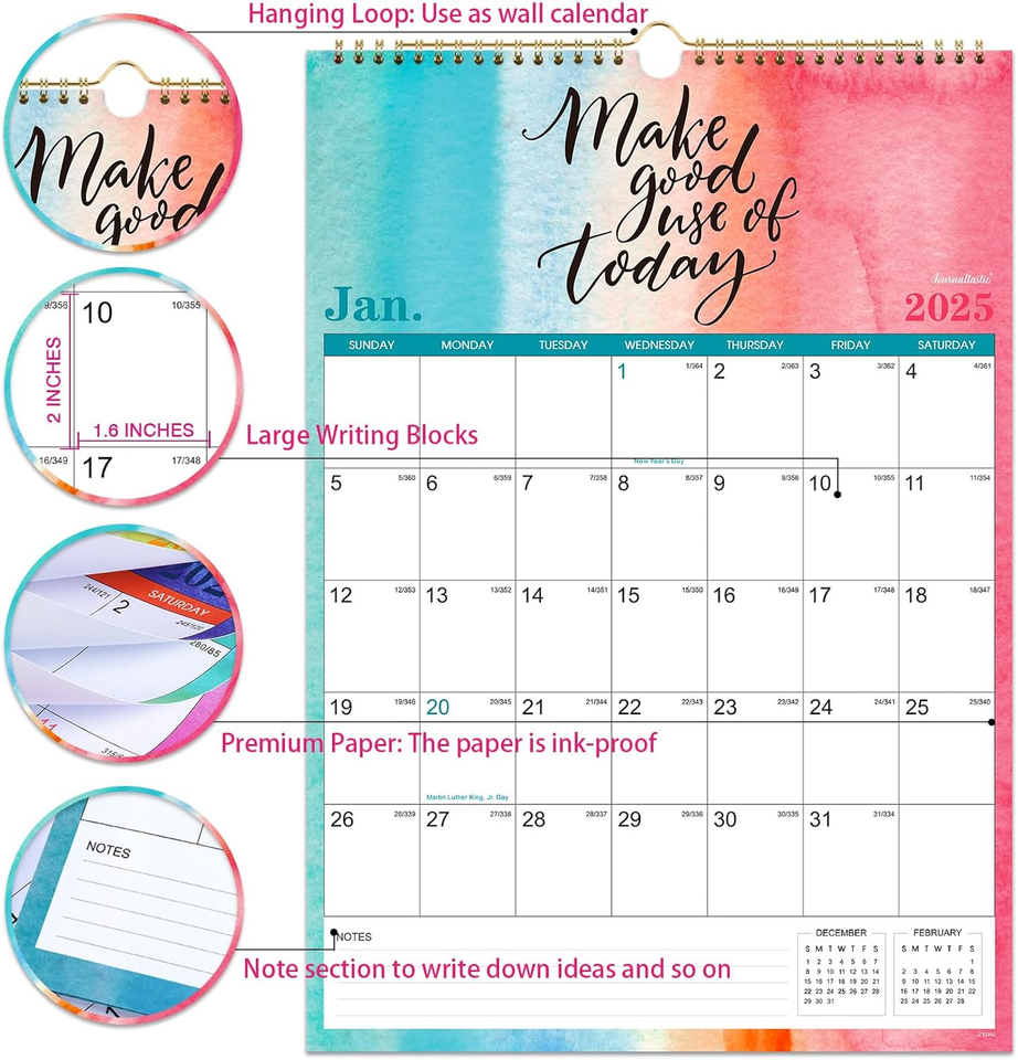 2025 Calendar 2025 Wall Calendar 12 Monthly with Thick Paper, 12" X