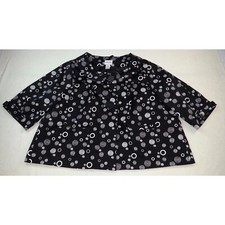 CHICO'S Geometric Circle Swirl 3/4 Sleeve Button Jacket Black White Size 0