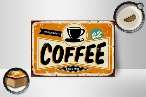 Holzschild Retro 18x12 cm Kaffee hot fresh Coffee Holz Deko Schild wooden sign - Picture 2 of 5
