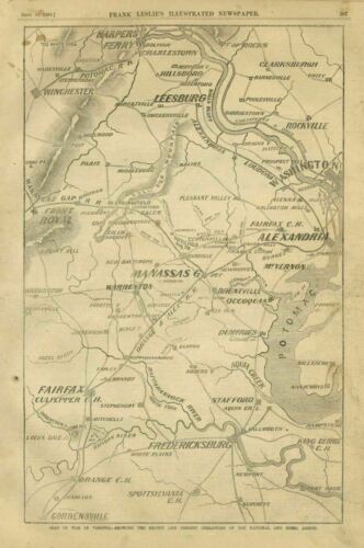 CIVIL WAR MAP SEAT OF WAR IN VIRGINIA OPERATIONS OF NATIONAL AND REBEL ARMIES - Picture 1 of 1