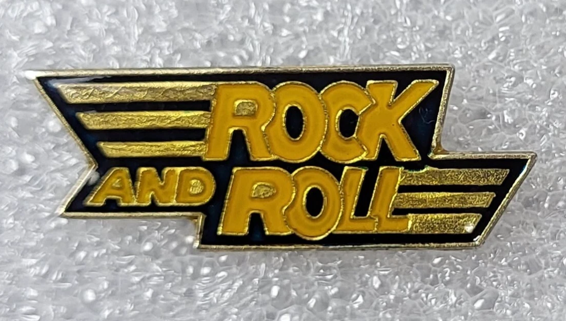 1980s ROCK AND ROLL Lapel Pin 0.5" x 1.2" (1.25 x 3 cm.) Metal / Glossy