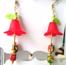 Red flower earrings for women.