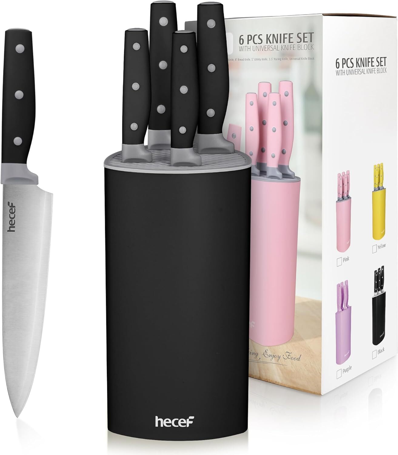 Hecef® Küchenmesser Block Set Sharp Edelstahl Chef Messer mit Dreifach Nietgriff