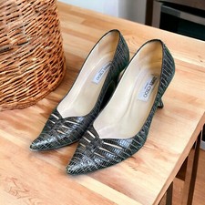 Jimmy Choo Lizard Print Leather Cutout Accent Pumps sz 39.5 EU 9.5 US EUC