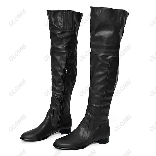 Women Party Over The Knee Boots Faux Leather Chunky Heels Round Toe Wine Red - Picture 10 of 15