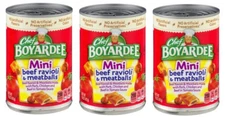 3 Chef Boyardee Mini Beef Ravioli Pasta & Meatballs in Tomato Sauce, 15 oz Cans