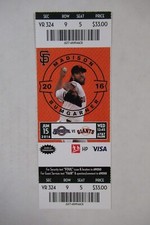 SAN FRANCISCO GIANTS VS BREWERS 6/15/2016 FULL TICKET ~ MADISON BUMGARNER