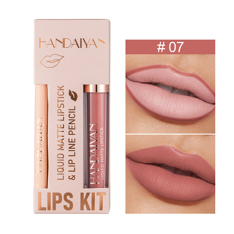 HANDAIYAN Lip Liner Lip Gloss Set Waterproof Matte Liquid Lipstick