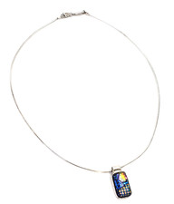 Dichroic Multicolor Glass 925 Sterling Silver Pendant & Silver Chain Necklace
