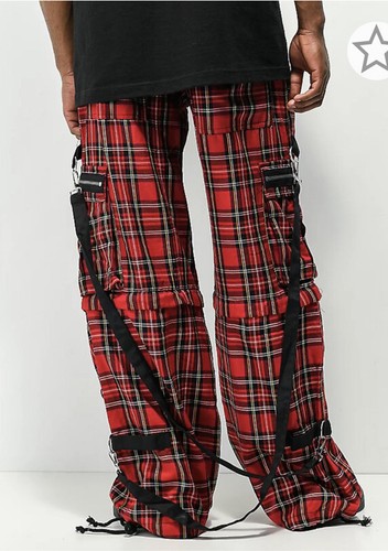 Tripp NYC Mens Red Black Plaid Bondage 