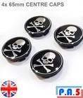 4x Skull & Bones Black Centre Caps 65mm Chrome Wheel Hub Center 65mm Diameter -