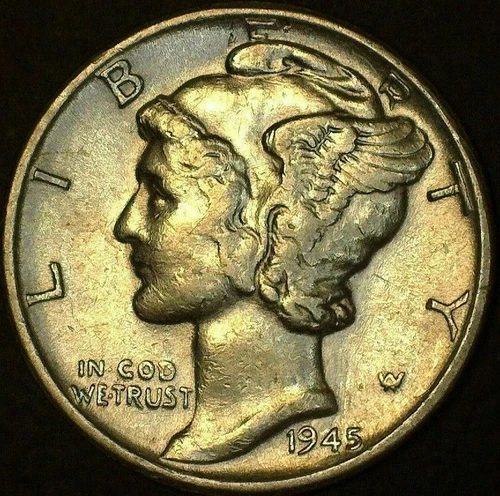 1945-P Mercury Dime - AU/AU+ - 90% Silver - Nice Coin - As Pictured