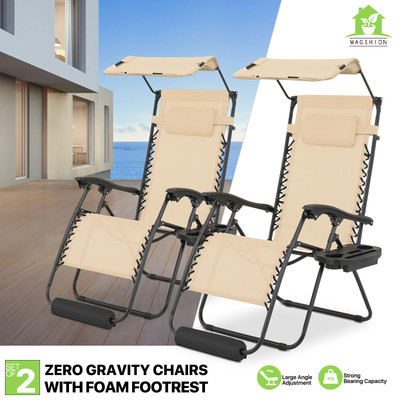 Foldable 2x Zero Gravity Lounge Chair Adjustable Sunshade Beach w/Holding Tray