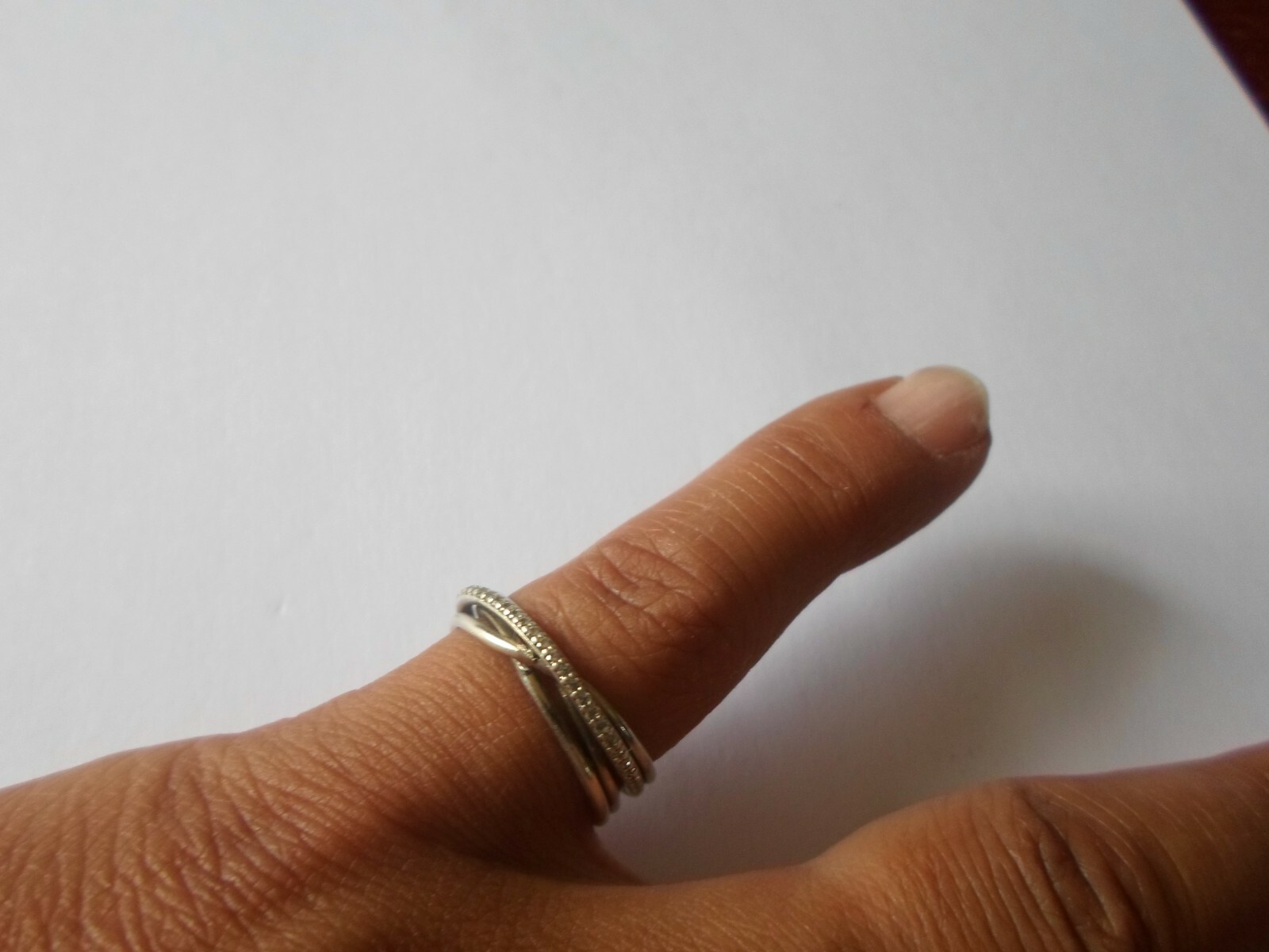 solid silver ring, interlaced rings, zirconiums, … - image 2