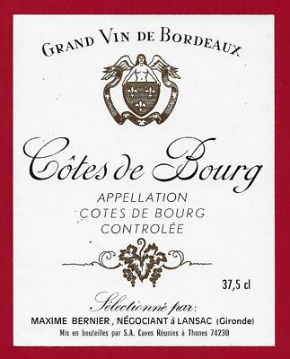 75/45Etikett Label Gd Bordeaux Wein CÔTES DE BOURG BERNIER LANSAC 37,5 cl