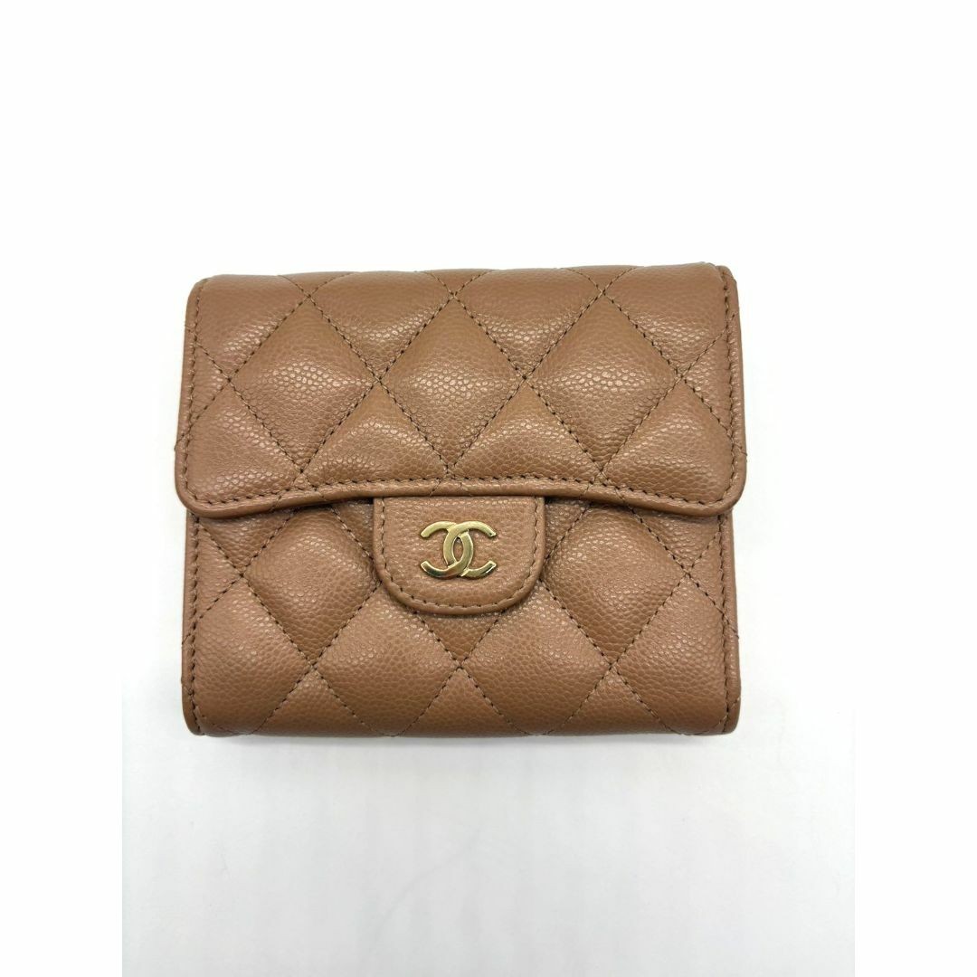 Chanel Caviar Skin Compact Wallet Trifold Ap0231 Beige Gold Hardware-image