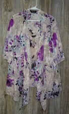 Alex Evenings 2 PC Sheer Pink Purple Jacket Tank Top Floral Tie Front Set Sz 3x