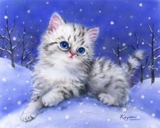 Grafitec Kitten in the Snow Printed Tapestry Canvas