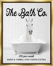 Bubble Bathtub Unicorn Framed Floater Canvas Wall Art by Lettered and Lined