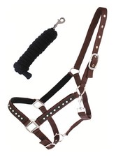 Nylon Horse Padded Halter Noseband w/ Lead Rope Tack Brown 606164