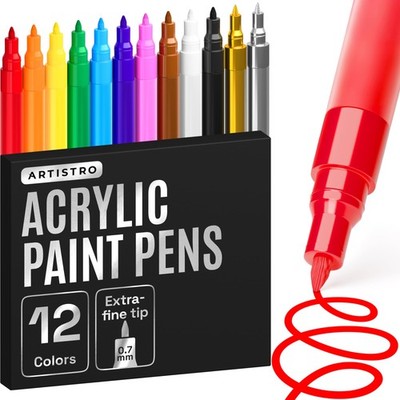 Artistro Acrylic Paint Markers 12 Colors | Quick-dry Opaque Ink | Fine Tip