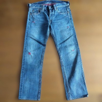 Full Count Light Blue Distressed Straight Denim Jeans Embroidered JAPAN